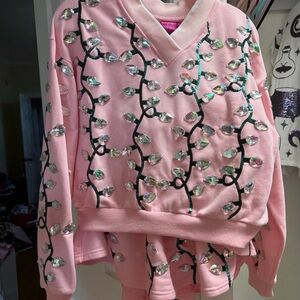 QUEEN OF SPARKLES Pink V-Neck Sweater with Embellishments